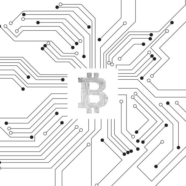 Vector : Electronic circuit inside bitcoin symbol with electronic circuit background vector art illustration