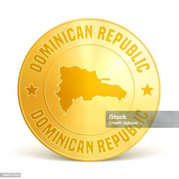 Dominican Republic Gold Coin On White Background Stock Illustration - Download Image Now - Abstract, Award, Badge