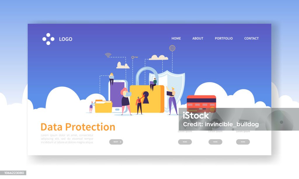 Network Security Landing Page. Data Protection Banner with Flat People Characters and Digital Data Secure Website Template. Easy Edit and Customize. Vector illustration Security stock vector