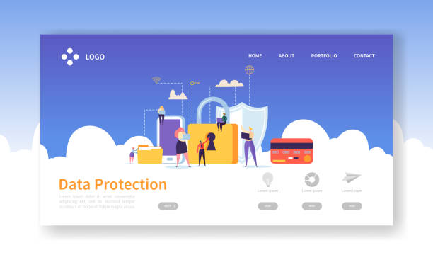 Network Security Landing Page. Data Protection Banner with Flat People Characters and Digital Data Secure Website Template. Easy Edit and Customize. Vector illustration Network Security Landing Page. Data Protection Banner with Flat People Characters and Digital Data Secure Website Template. Easy Edit and Customize. Vector illustration privacy illustrations stock illustrations