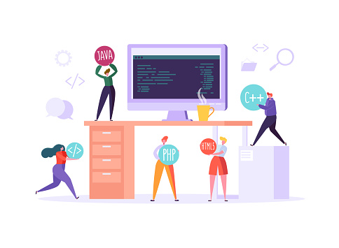 Software And Web Page Programming Concept Programmer Characters Working ...