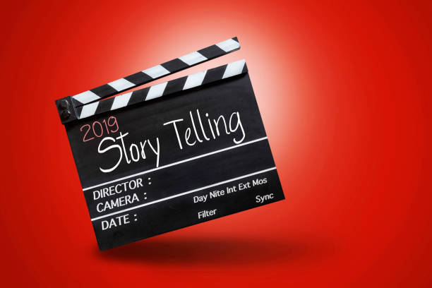 istock 2019 story telling ,text title on movie Clapper board on red colour backgrounds 1066233688