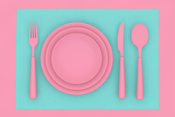 istock Pink Plate, Fork, Knife, Spoon on Pink Background, Flat Lay, Minimal Concept 1066233804
