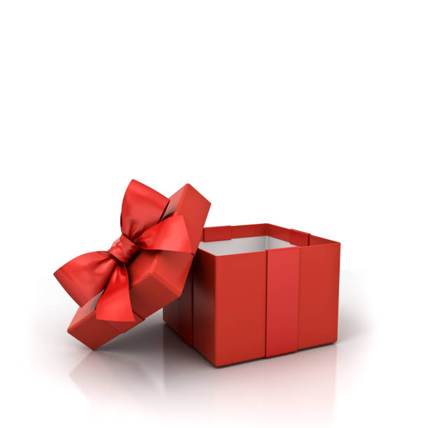 istock Open red gift box or blank present box with red ribbon bow isolated on white background with reflections and shadows and 3D rendering 1066234218