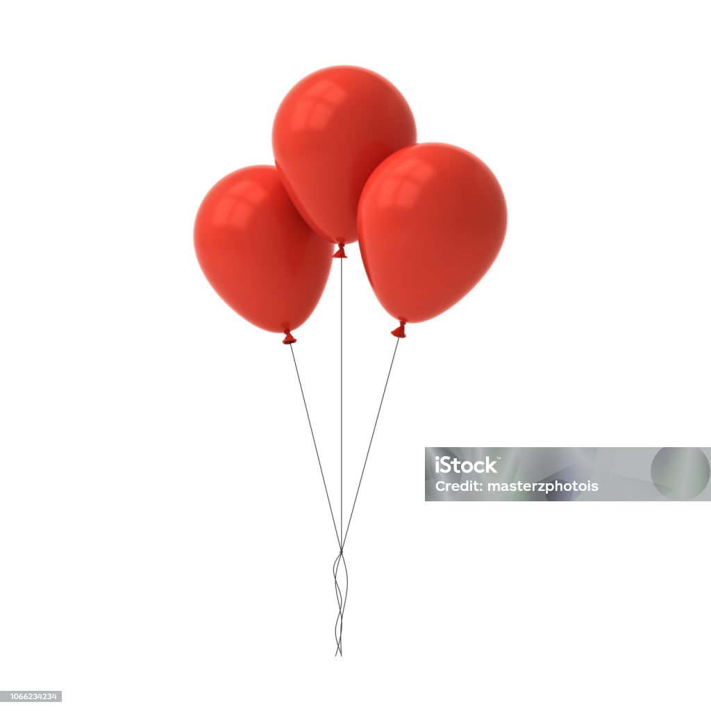 Bunch of red glossy balloons isolated over white background with window reflections 3D rendering Balloon Stock Photo