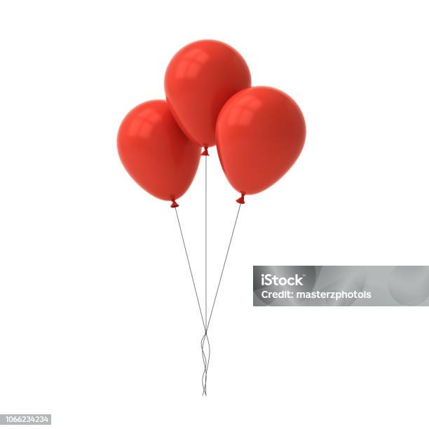 Bunch Of Red Glossy Balloons Isolated Over White Background With Window Reflections 3d Rendering Stock Photo - Download Image Now