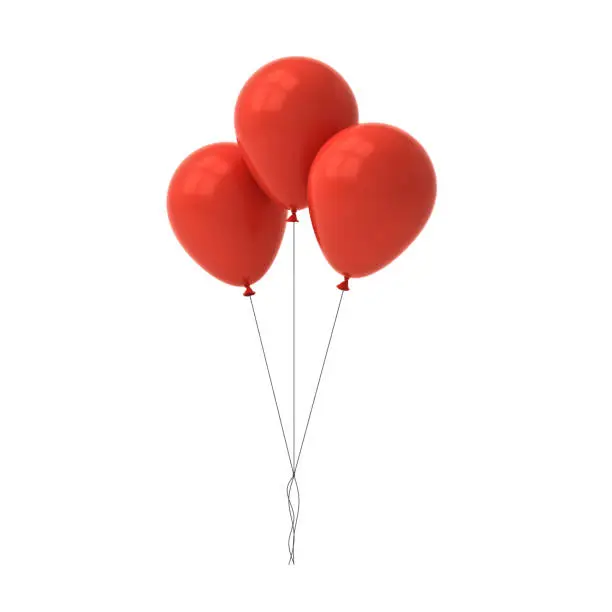 Photo of Bunch of red glossy balloons isolated over white background with window reflections 3D rendering