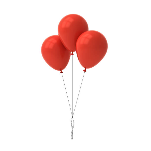 bunch of red glossy balloons isolated over white background with window reflections 3d rendering - nobody inflatable equipment rope imagens e fotografias de stock