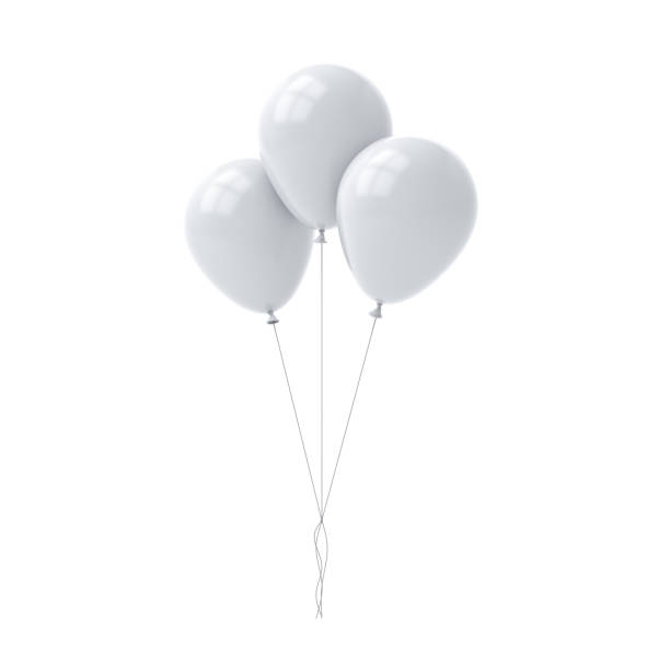 bunch of white glossy balloons isolated over white background with window reflections 3d rendering - nobody inflatable equipment rope imagens e fotografias de stock