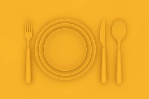 Minimal, Healthy eating concept with crockery on flat background