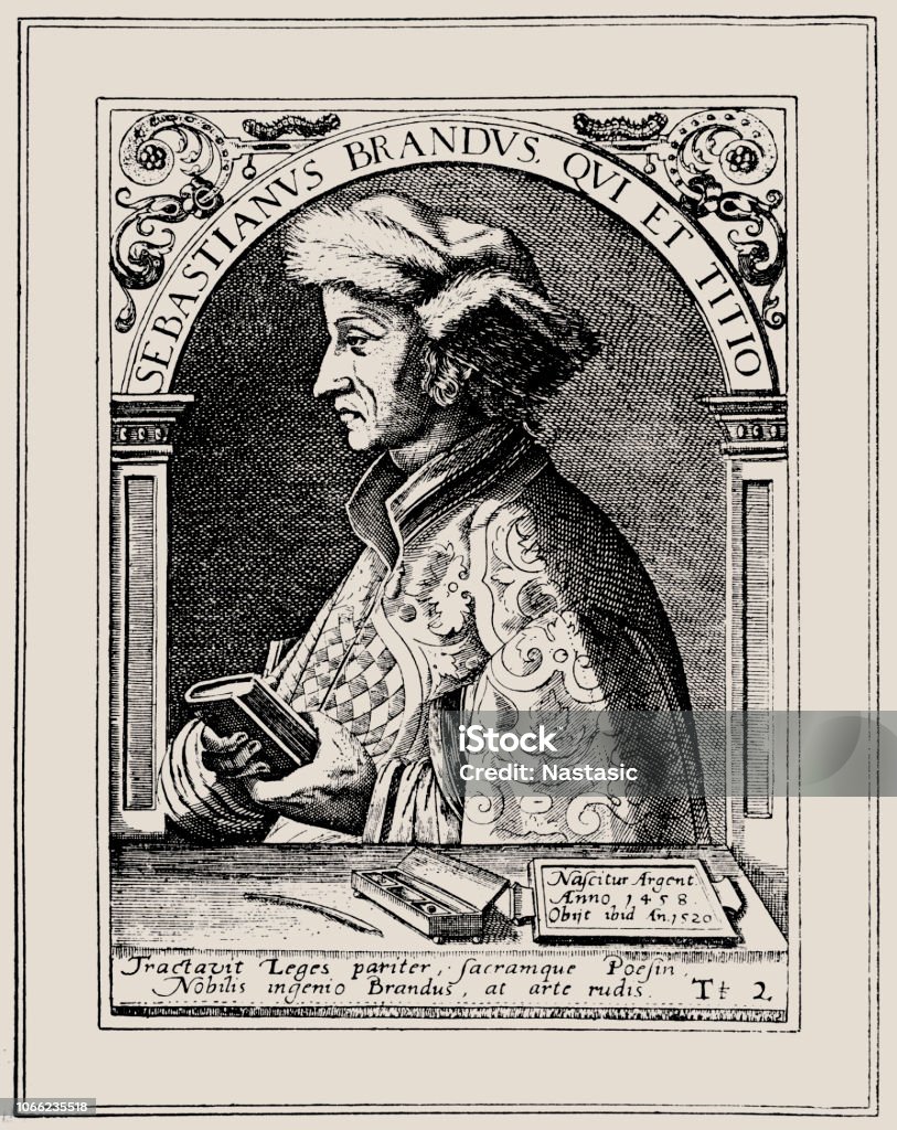 Sebastian Brant (also Brandt) (1457 – 10 May 1521) was a German humanist and satirist Illustration of a Sebastian Brant (also Brandt) (1457 – 10 May 1521) was a German humanist and satirist Adult stock illustration