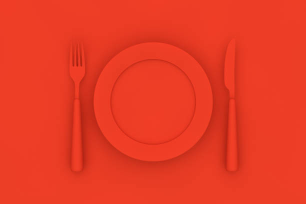 Minimal, Healthy eating concept with crockery on flat background