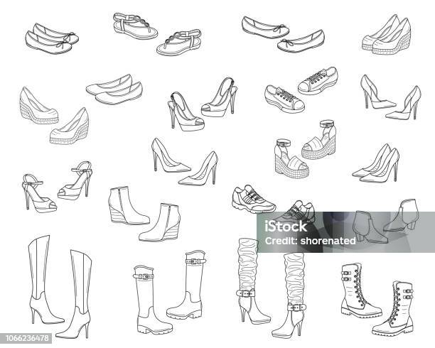 Women Shoes Collection Vector Sketch Illustration Stock Illustration - Download Image Now - Shoe, Drawing - Art Product, High Heels