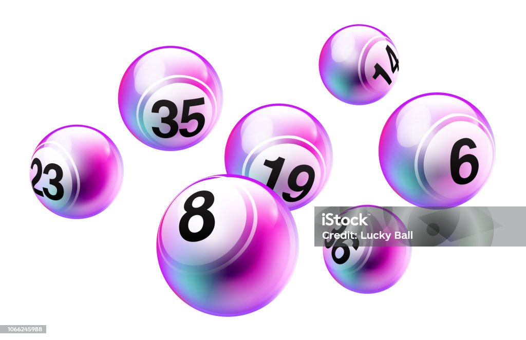Vector Bingo Lottery Number Balls Set Holographic pink balls isolated on white background Bingo stock vector