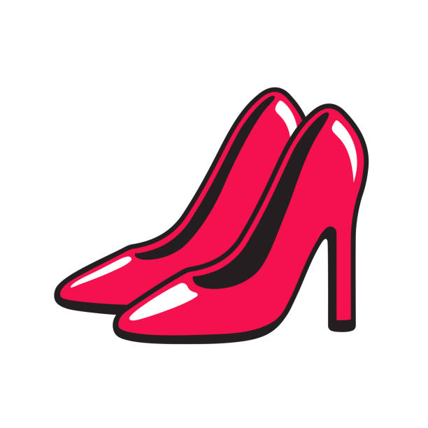 Red high heel stiletto shoes Red high heel stiletto shoes drawing. Cartoon comic style vector illustration. high heel shoes stock illustrations