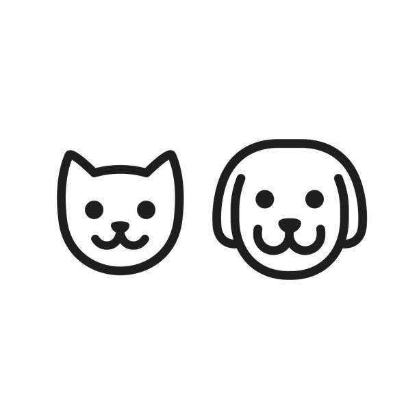 Cat and dog icon Cat and dog head icon. Simple smiley pet face vector illustration set. happy dog stock illustrations