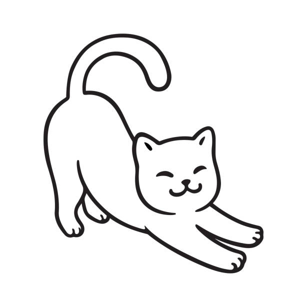 漫画猫ストレッチ - comic book animal pets kitten点のイラスト素材／クリップアート素材／マンガ素材／アイコン素材