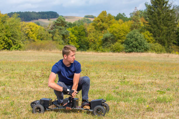 istock Young dutch man rides electric mountainboard off road 1066261908