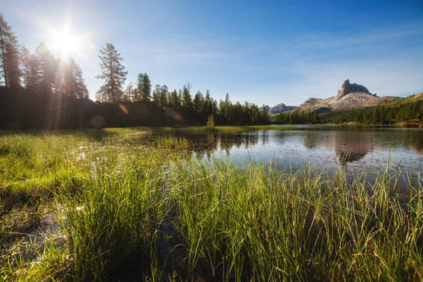istock Alpine mountain summer lake at sunny day 1066264444