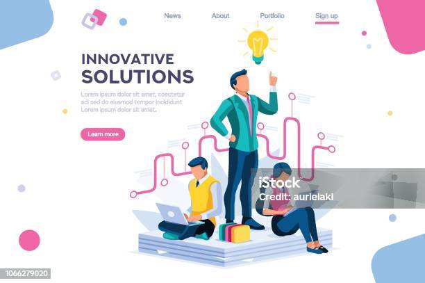 Creative Answer Cartoon Concept Stock Illustration - Download Image Now - Solution, Isometric Projection, Business