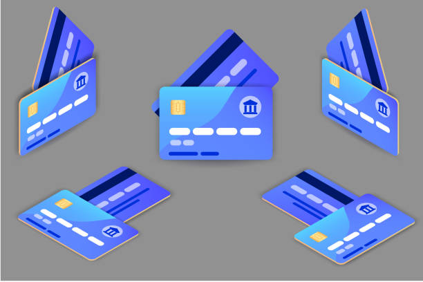 istock Set of template Credit Cards set. Blue color. Isometric projection front and back. Two sides. Vector 1066282450
