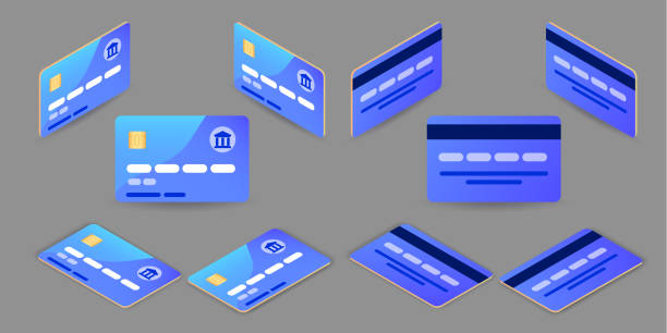 istock Set of template Credit Cards set. Blue color. Isometric projection front and back. Two sides. Vector 1066282706