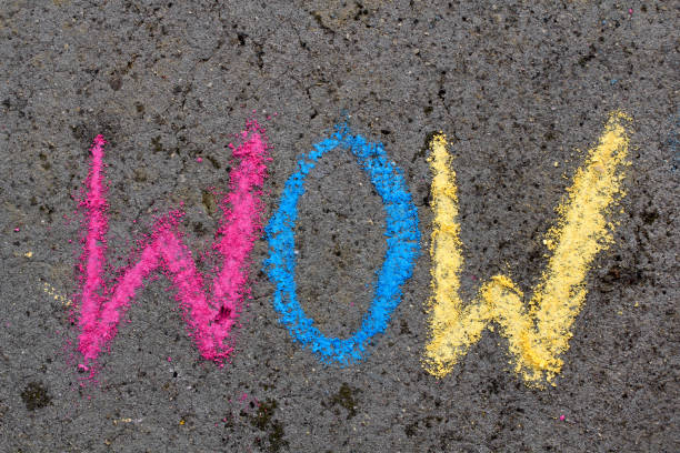 istock Colorful chalk drawing on asphalt: word WOW 1066284372
