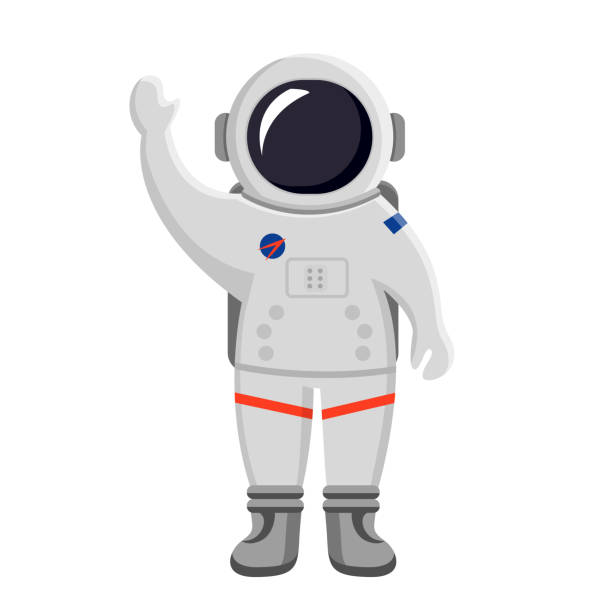 astronaut flat design isolated on white background astronaut waving his hand icon astronaut stock illustrations