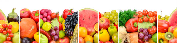 istock Collection fresh fruits and vegetables isolated on white background. Panoramic collage. 1066284822