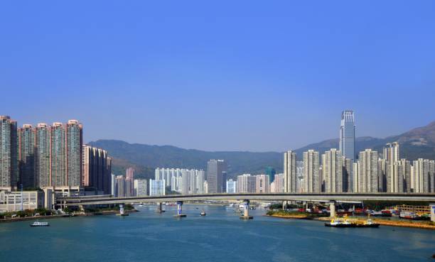 istock Hong Kong: Tsing Yi island on the left, Tsuen Wan on the right - Tsing Lai Bridge 1066285982