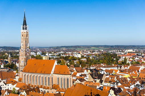 Panorama cityscape of Landshut in Bavaria at blue sky, Germany