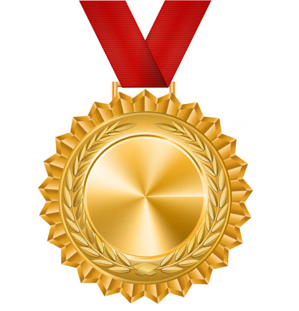 istock Vector gold medal with a red ribbon. Laurel wreath. Award for the victory. Winner. 1066290796