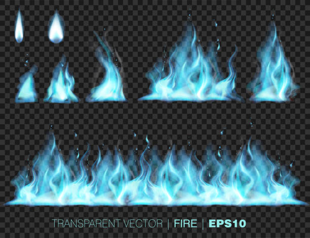 ilustrações de stock, clip art, desenhos animados e ícones de collection of realistic fire flames - flame gas natural gas blue