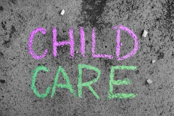 istock Colorful chalk drawing on asphalt: words CHILD CARE 1066291758