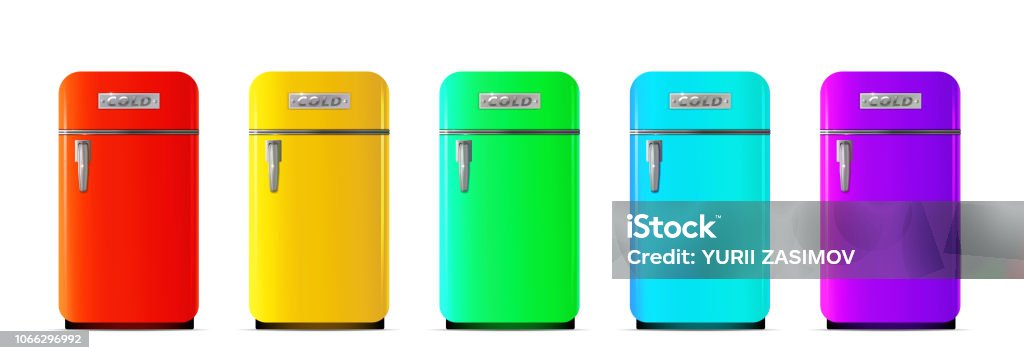 Retro colorful fridge in realistic style isolated vector illustration Retro colorful fridge in realistic style isolated vector illustration Open refrigerator in realistic style isolated vector illustration Classical Style stock vector