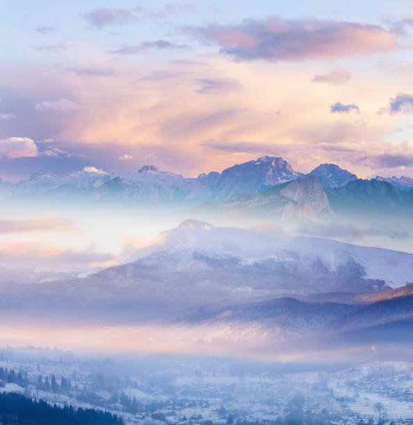 istock Winter Alpine mountains snowy landscape at sunrise 1066297548