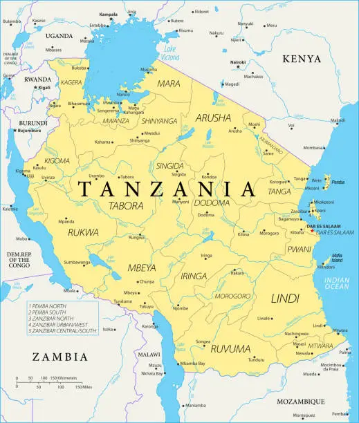Vector illustration of Map of Tanzania - Vector