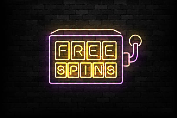 вектор реалистичный изолированный неоновый знак логотипа free spins для украшения и покрытия на фоне стены. концепция бонуса и казино. - free entrance stock illustrations