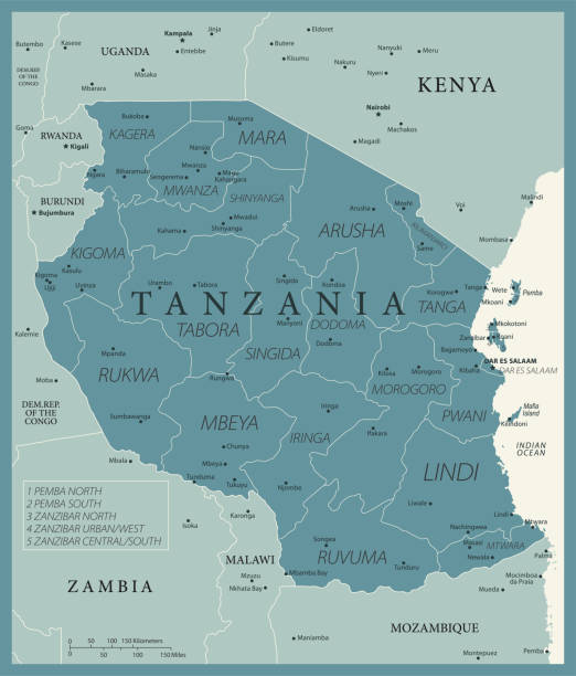 Map of Tanzania - Vintage Vector illustration
