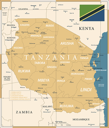 Map of Tanzania - Vintage Vector illustration