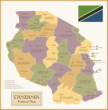 Map of Tanzania - Vintage Vector illustration