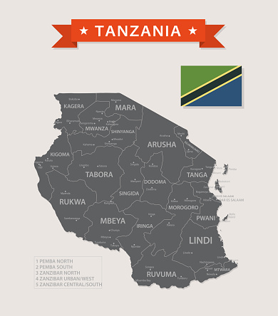 Map of Tanzania - Vintage Vector illustration
