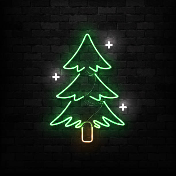 ilustrações de stock, clip art, desenhos animados e ícones de vector realistic isolated neon sign of christmas tree logo for decoration and covering on the wall background. concept of merry christmas and happy new year. - xmas modern trees night