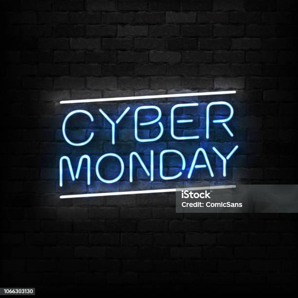 Vector Realistic Isolated Neon Sign Of Cyber Monday Logo For Decoration And Covering On The Wall Background Concept Of Electronics Market Sale And Discount Stock Illustration - Download Image Now