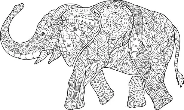 Vector illustration of Beautiful coloring book page with cartoon elephant