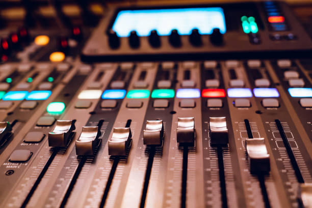 istock Sound mixer control panel. Professional audio mixing console. Close-up 1066309684