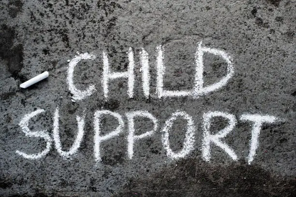 Photo of Colorful chalk drawing on asphalt: words CHILD SUPPORT