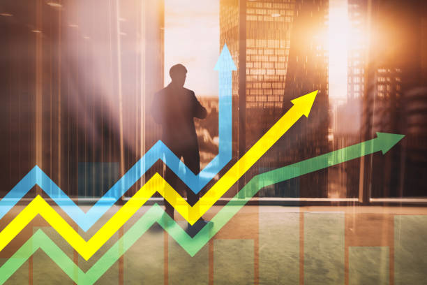 istock Financial growth arrows graph. Investment and trading concept. 1066310394