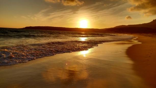 coucher de soleil sur la plage de bologne (cádiz) - cadiz andalusia beach spain photos et images de collection