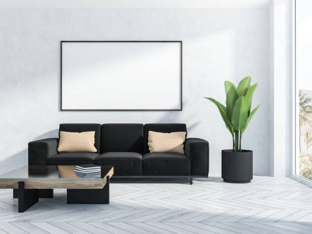 istock Black sofa and poster living room interior 1066312926